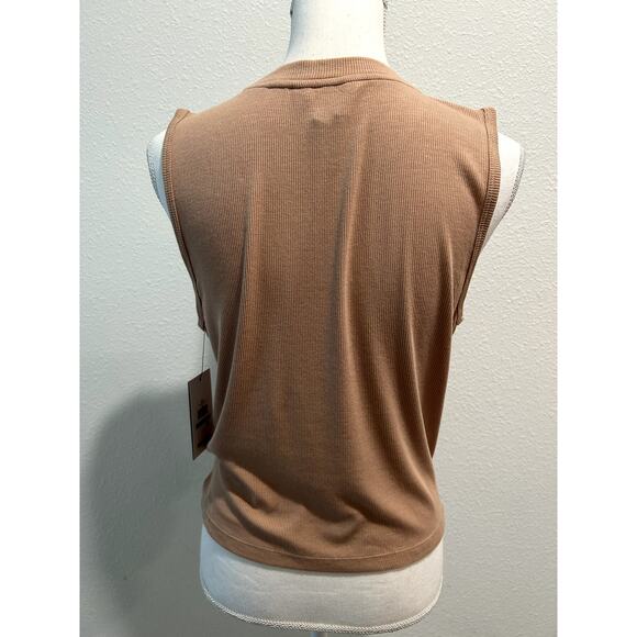 DKNY Sport Womens Rib-Knit Twist-Hem Fitted Tank Top Beige Size Large Crewneck - Picture 5 of 7